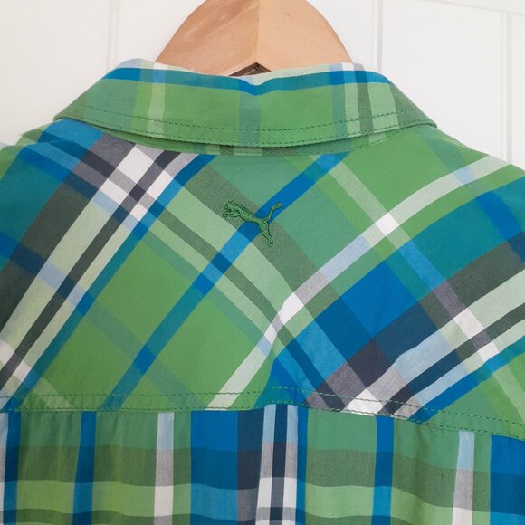 Puma Plaid Shirt Dress w/Roll Tab Sleeves Green Size S - Picture 8 of 14